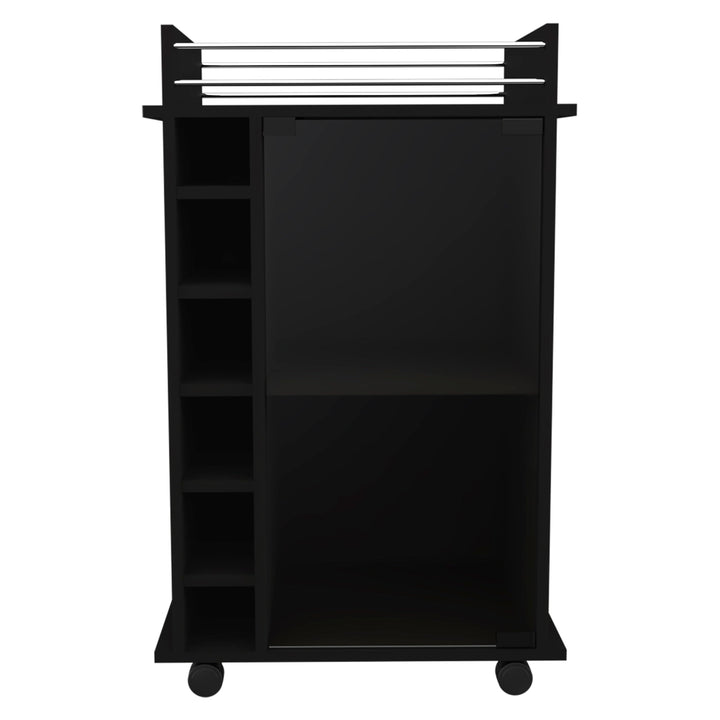 Tuhome Dukat Bar Cart Two Shelves Six Built-in Rack Four Casters -Black
