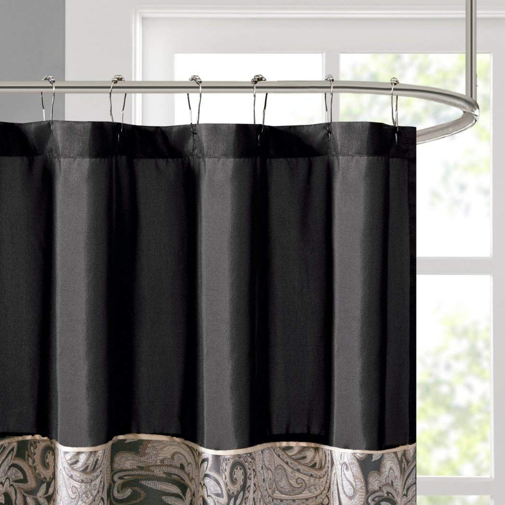 D&H 1 Piece Black Paisley Shower Curtain All Over Beautiful Medallion Themed - Diamond Home USA