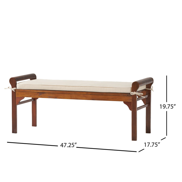 Christopher Knight Home Nelson Wood Bench with Cushion Rich Mahogany Mahogany+Cream - Diamond Home USA