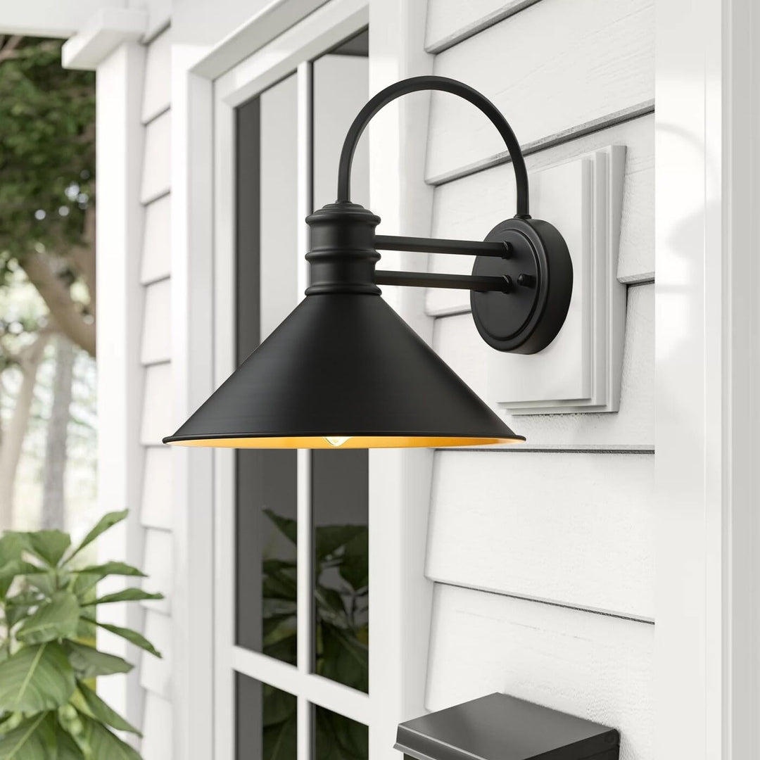 Vintage Farmhouse 1-light Matte Black Gooseneck Wall Sconce with Cone Metal - Diamond Home USA
