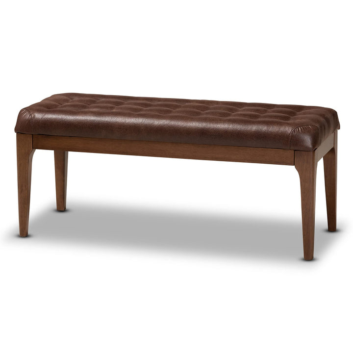 Mid-Century Modern Leather-Effect Polyester Upholstered Wood Dining Bench - Diamond Home USA
