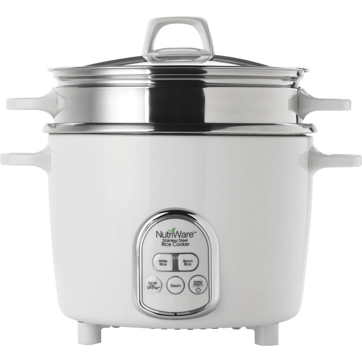 14 Cup Digital Rice Cooker White Stainless Steel Ready Indicator Light