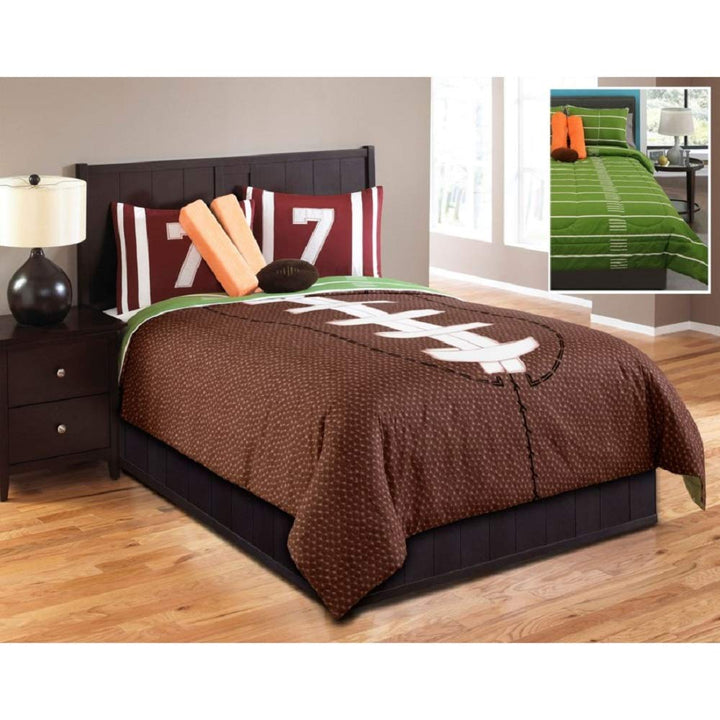 Hallmart Kids Touchdown Comforter Set Twin 5 Piece Brown/Green - Twin