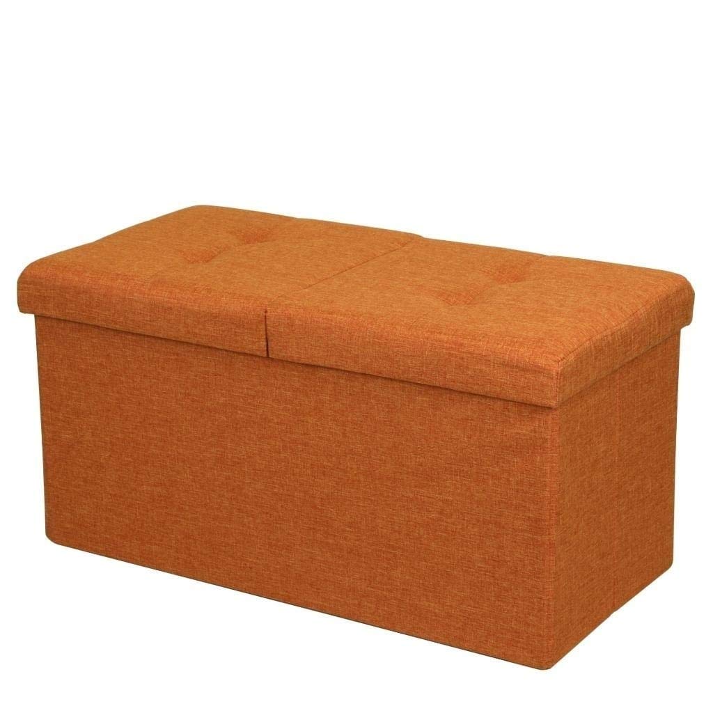 Storage Ottoman Bench 30 Inch Smart Lift Top Amber Orange - Solid Casual - Diamond Home USA