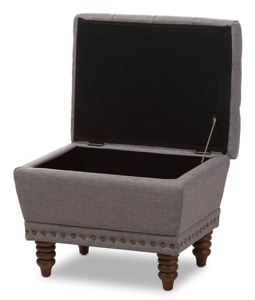 Baxton Studio Annabelle Tufted Storage Ottoman in Gray and Walnut Light Grey - Diamond Home USA