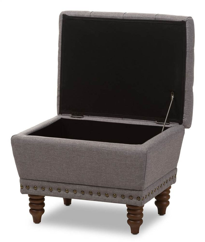 Baxton Studio Annabelle Tufted Storage Ottoman in Gray and Walnut Light Grey - Diamond Home USA