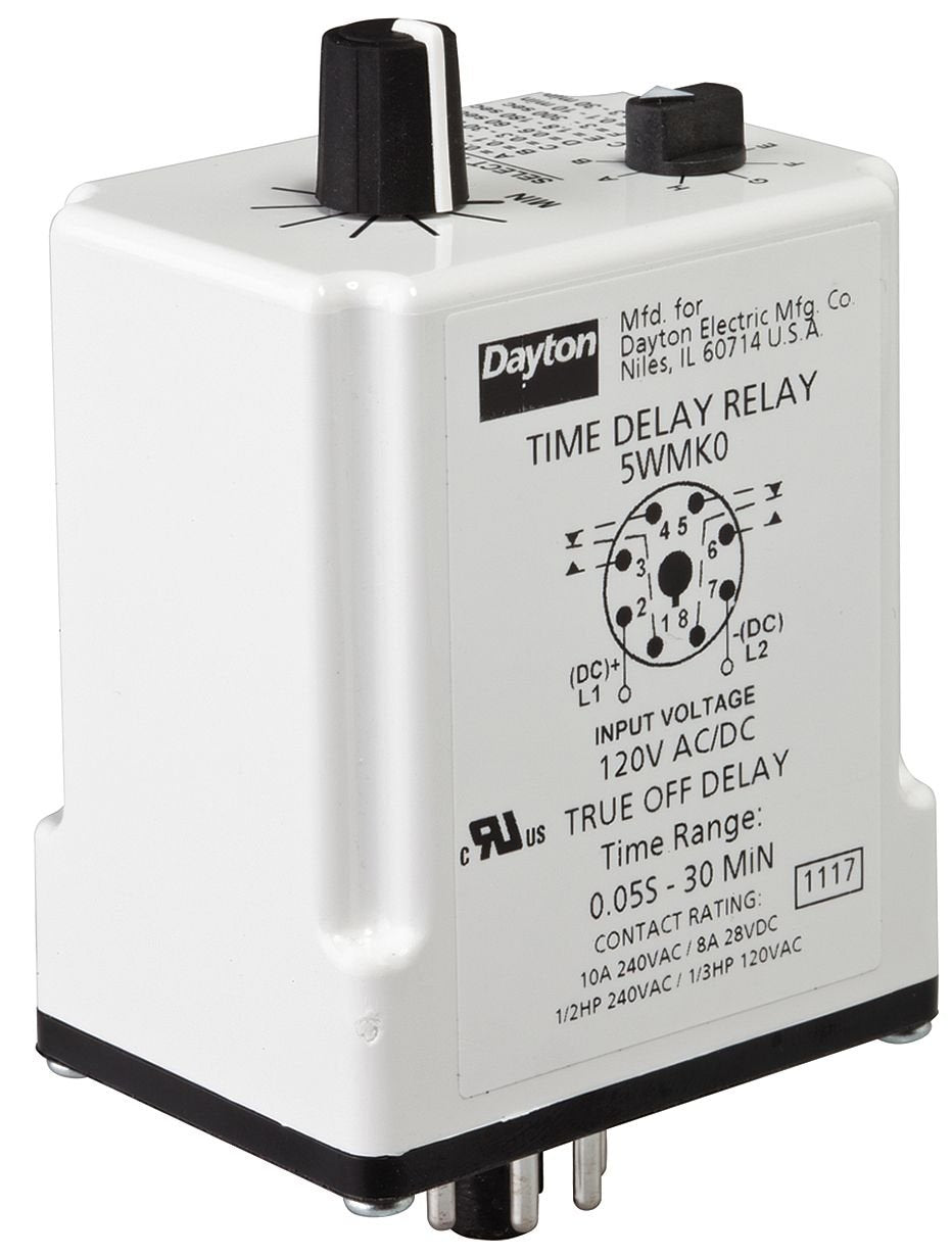 Dayton 5WMK0 Time Delay Relay 120Vac/Dc 10A Dpdt