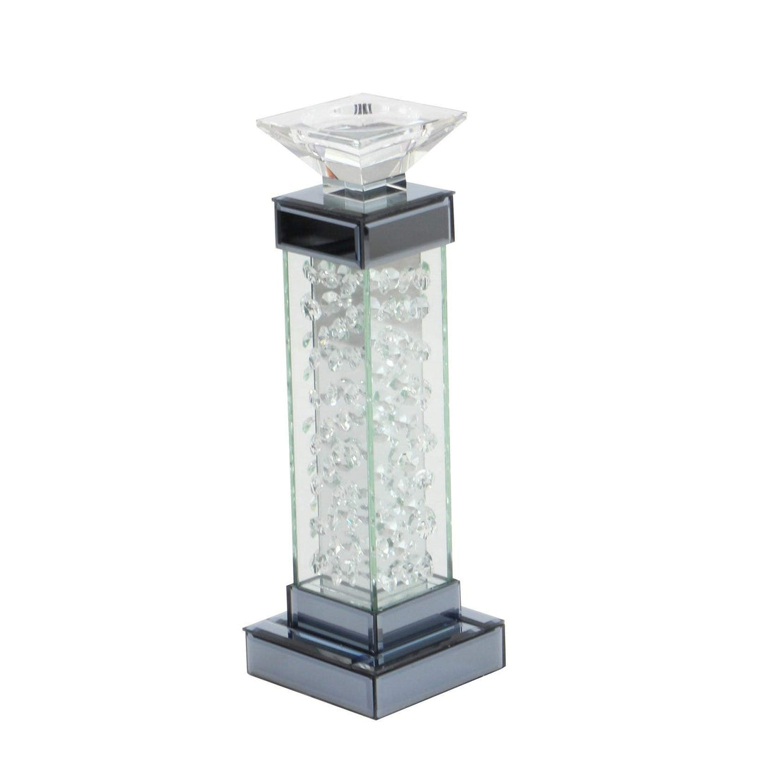 Tall Glass Encased Crystal Bubble Candleholder Clear Transitional 5 x 5 x 15 - Diamond Home USA