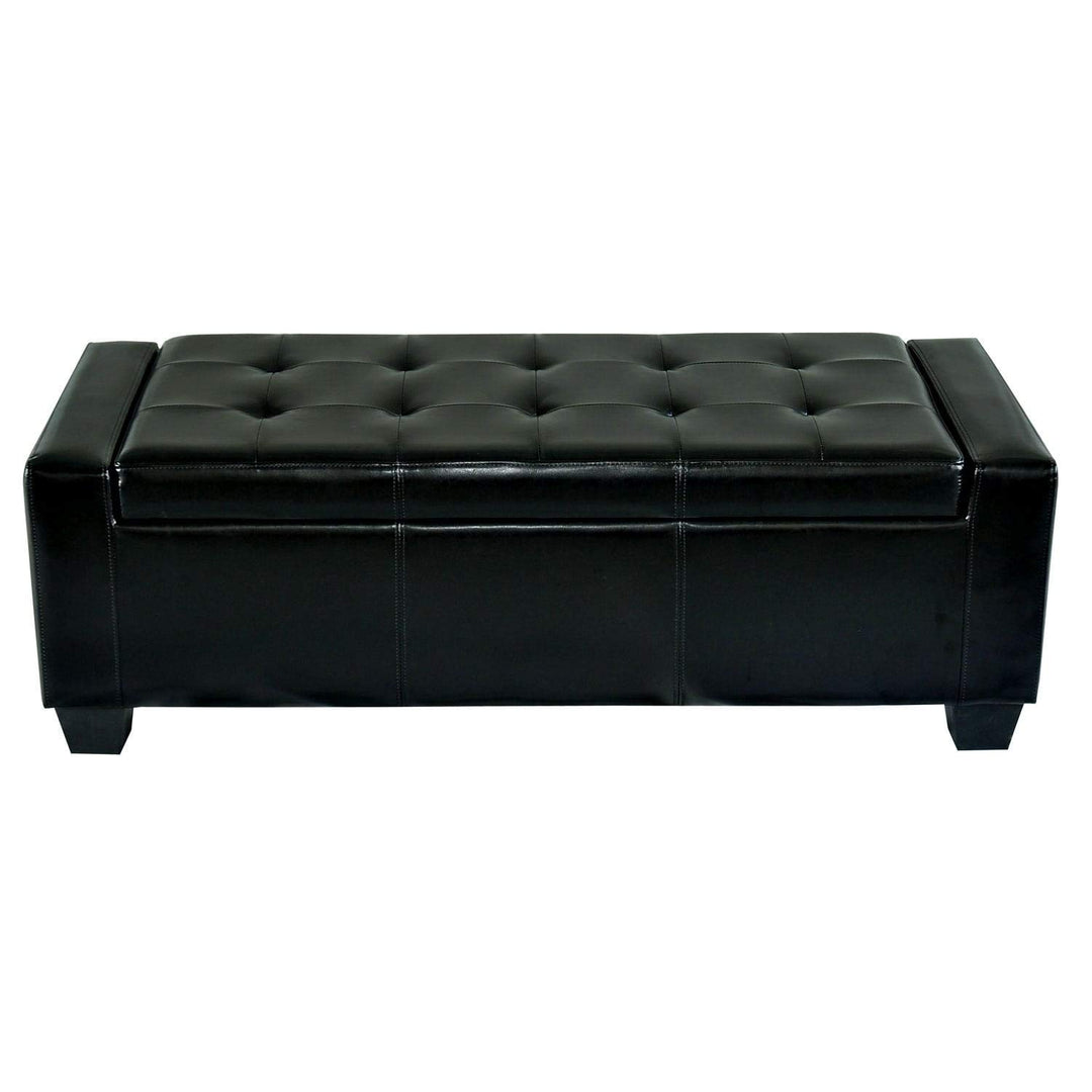 Black Faux Leather Storage Ottoman Bench Solid Modern Contemporary - Diamond Home USA