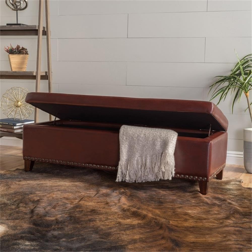 Noble House Gavin Contemporary Storage Ottoman in Chestnut Brown - Diamond Home USA