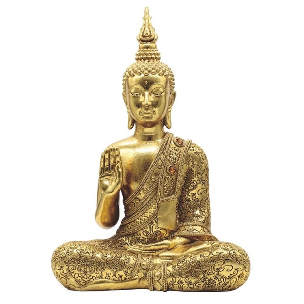 15" h Gold Thai Buddha Statue Decoration Religious Figurine Polyresin