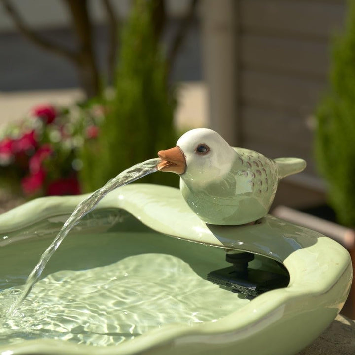 Ceramic Bird Solar Fountain- Light Green Traditional - Diamond Home USA