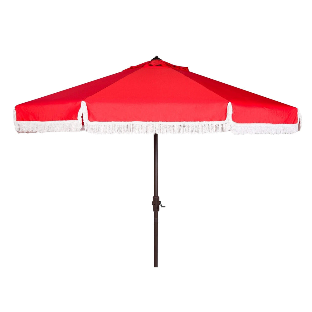 Fringe 9 Ft Crank Red/White Outdoor Umbrella Red Classic Aluminum Wood - Diamond Home USA