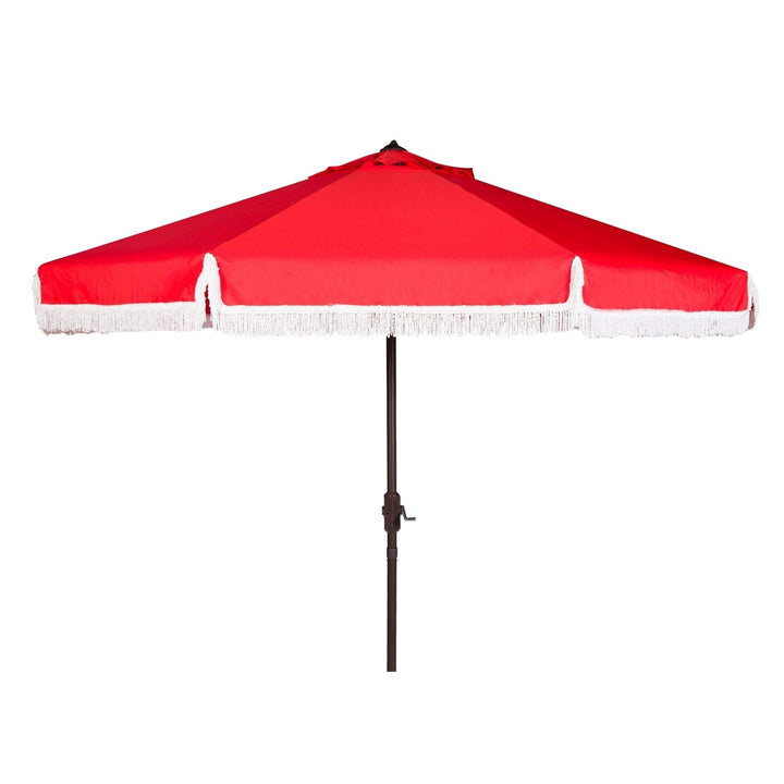 Fringe 9 Ft Crank Red/White Outdoor Umbrella Red Classic Aluminum Wood - Diamond Home USA
