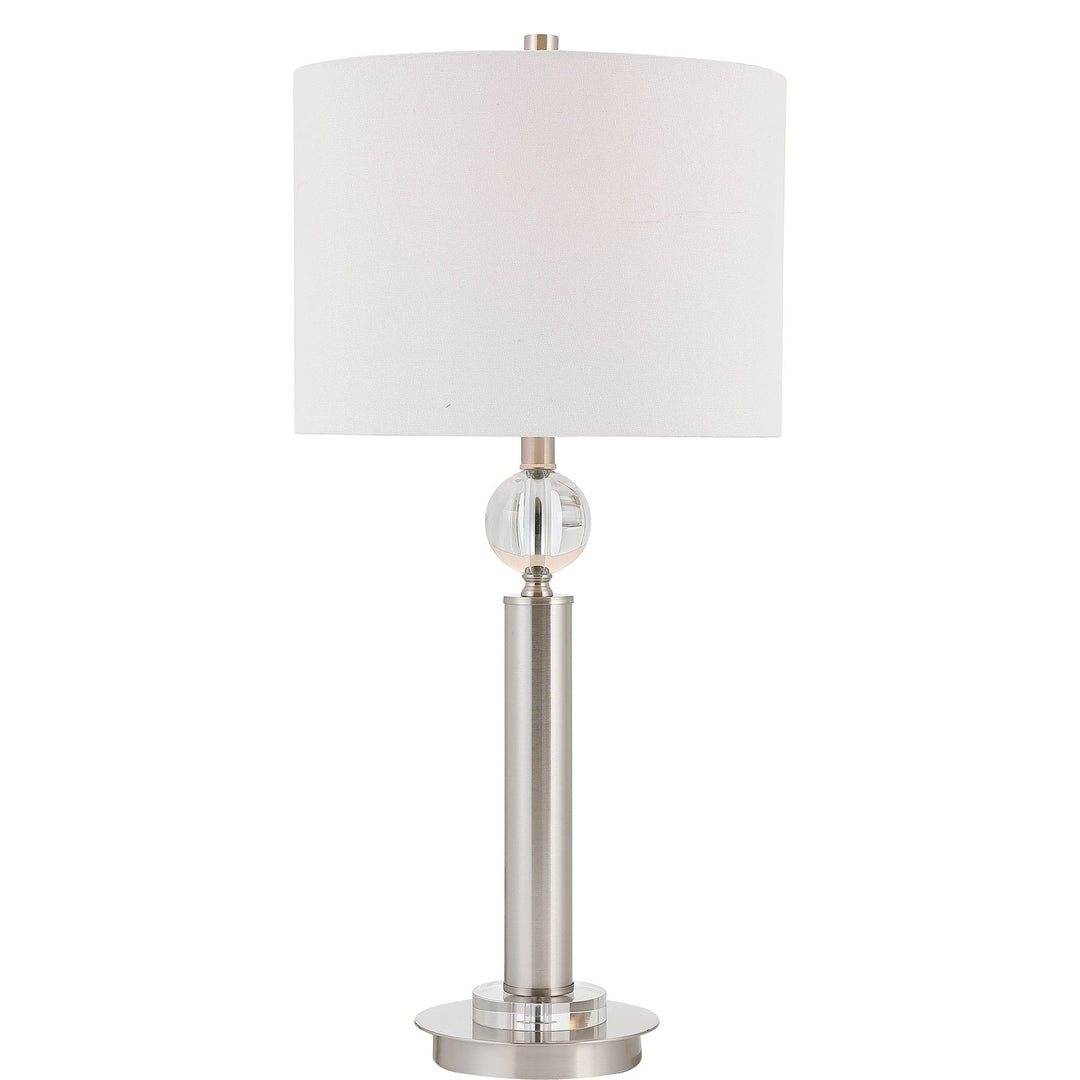 Brushed ckel 1-Light Table Lamp Clear Silver White Traditional Transitional