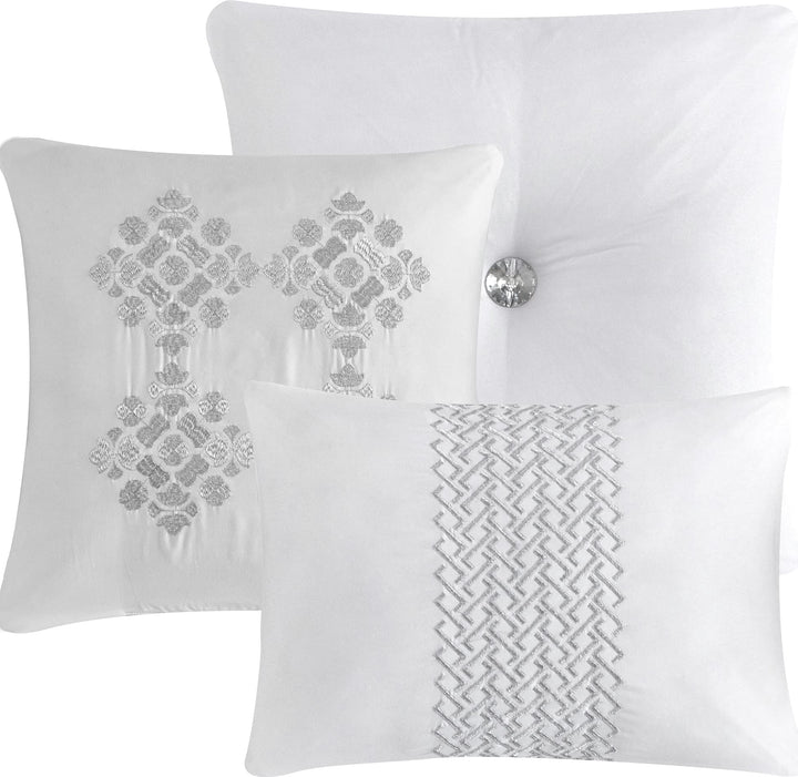 Grand Avenue Ali 7 Piece Comforter Set White Queen 100% Polyester - Diamond Home USA