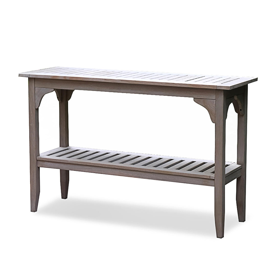Cambridge Casual Teak Wood 47in 2-Shelf Patio Console Table Indoor Outdoor Weathered Grey - Diamond Home USA