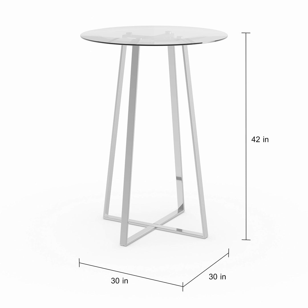 Silver Bar Table - 30" X 42" Clear Glam Round Glass Metal Chrome Finish - Diamond Home USA