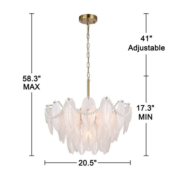 The Lighting Store Paula Brushed Shiny Brass 7-Light Glass Feather-Shaped - Diamond Home USA