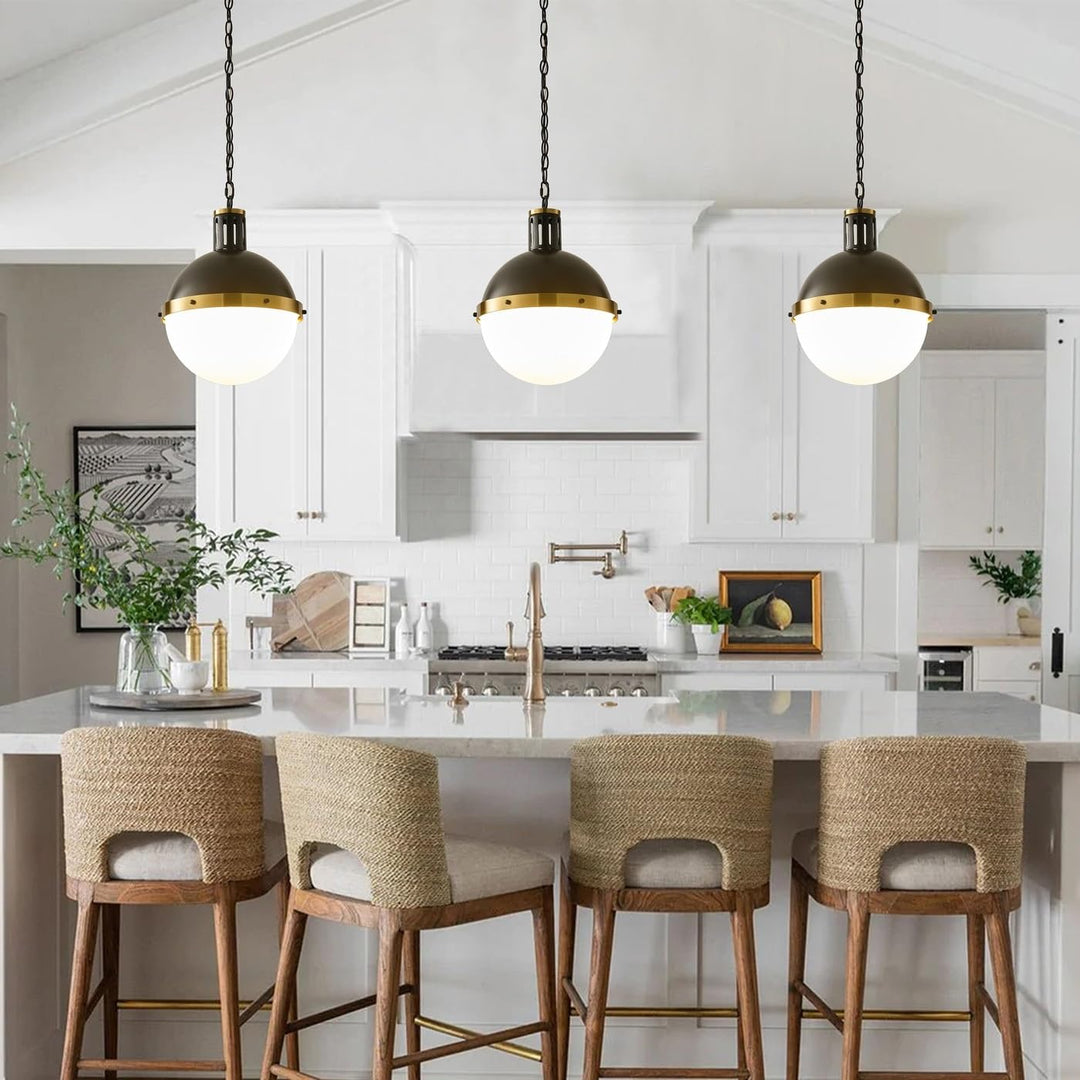 13-inch Matte Black Globe Light with Half Opal Glass Shade White Modern - Diamond Home USA