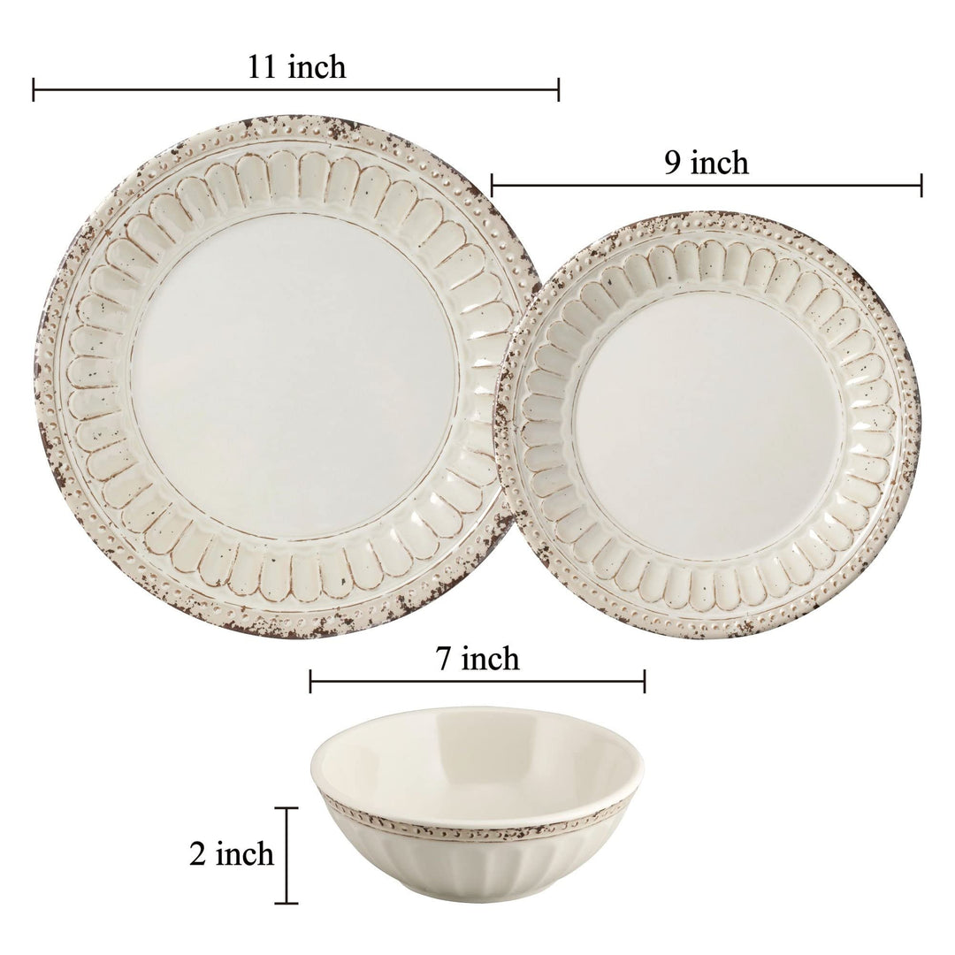 12-piece Dinnerware Set Sand White Solid Casual Round 12 Piece - Diamond Home USA