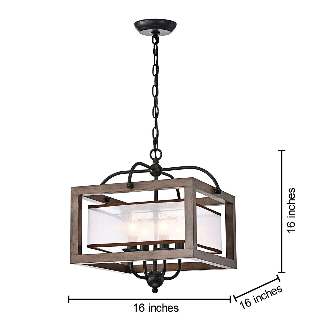 The Lighting Store Alina Antique Black Metal Natural Wood Chandelier with Fabric - Diamond Home USA