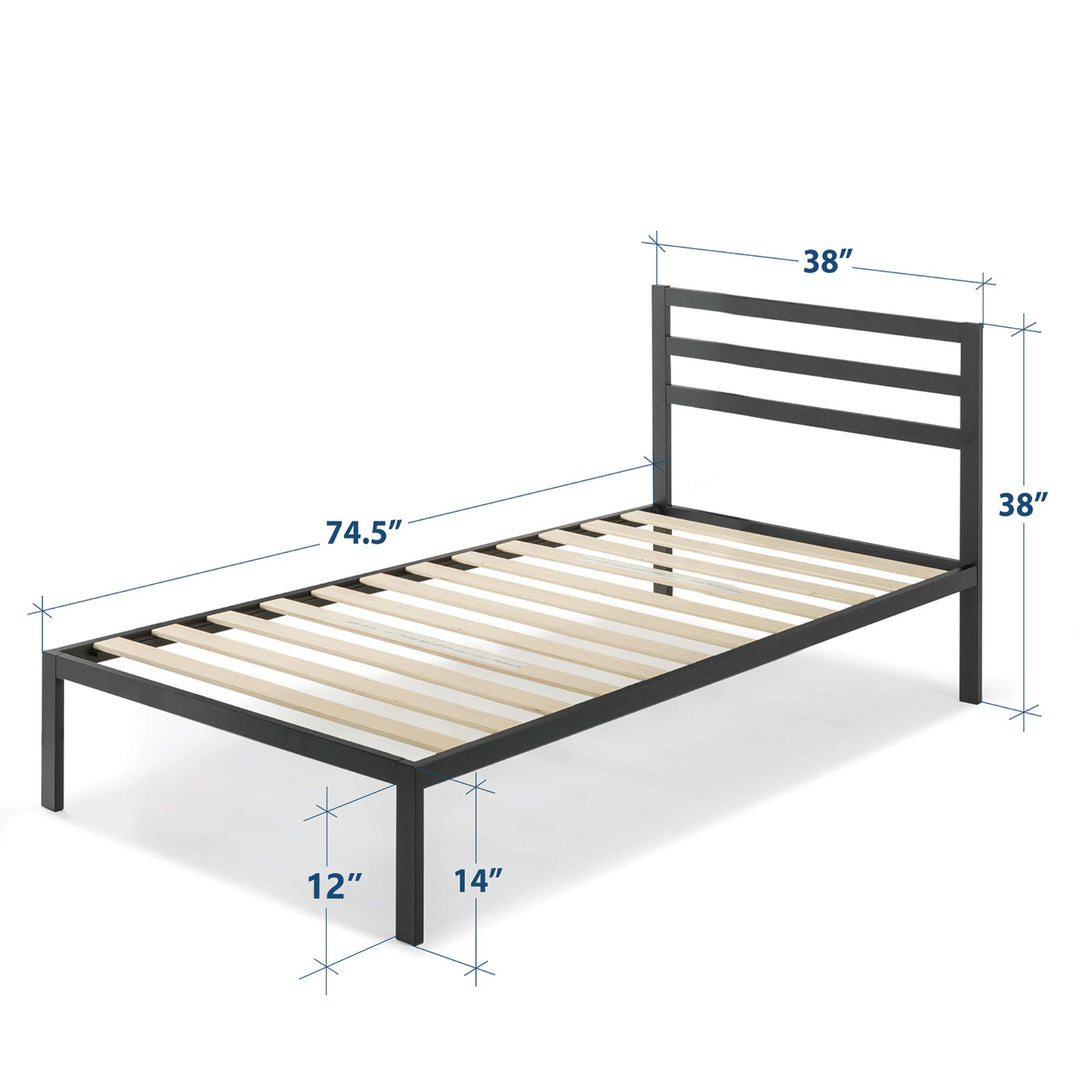 Mellow 14 inch Heavy Duty Metal Platform Bed W/Headboard/Wooden Slat Twin - Diamond Home USA