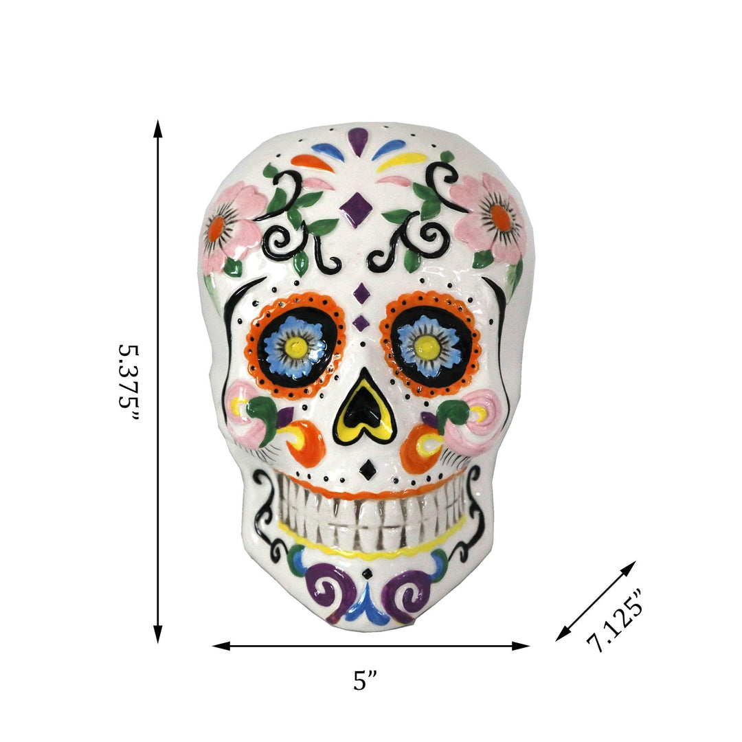 Day of The Dead Skull Planter Multi Color Ceramic Natural Finish Weather - Diamond Home USA