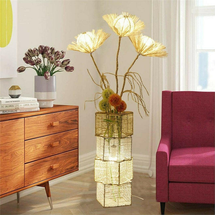 Led Tree Floor Lamp Rattan Flower Art Decorative Light Beige Modern Contemporary - Diamond Home USA
