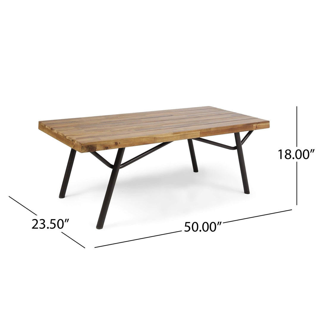 Outdoor Industrial Coffee Table by Natural Rectangle Acaci Iron Weather - Diamond Home USA