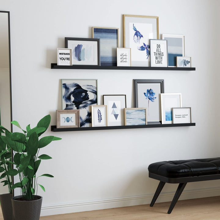 Denver Narrow Picture Ledge Wall Shelves 60" Black Set of 2 MDF Includes - Diamond Home USA
