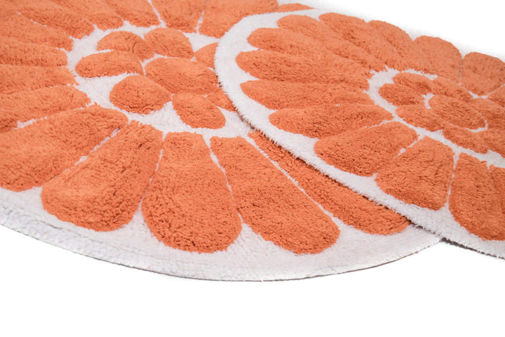Chesapeake Bursting Flower 2 Pc. White & Coral Round Bath Rug Set 4595 (24" & - Diamond Home USA