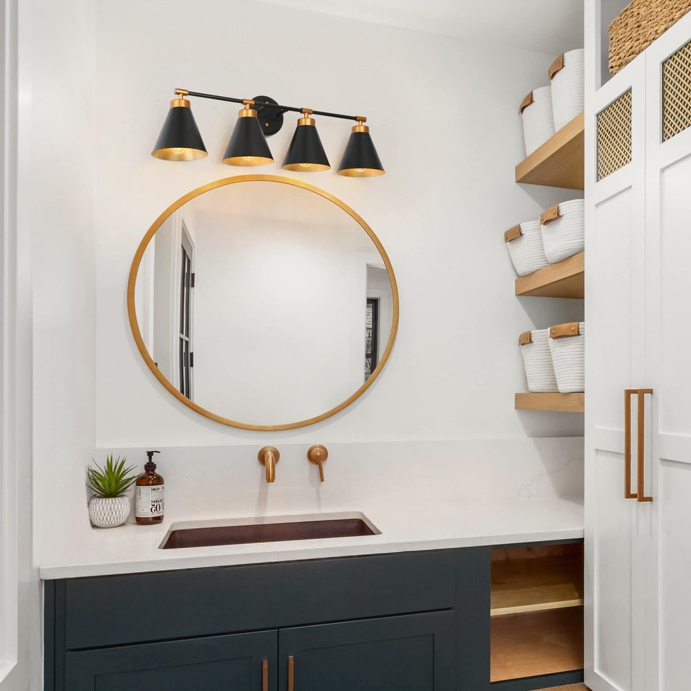 Farmhouse Industrial 4-light Bathroom Vanity Lights Black Gold Dimmable Wall - Diamond Home USA