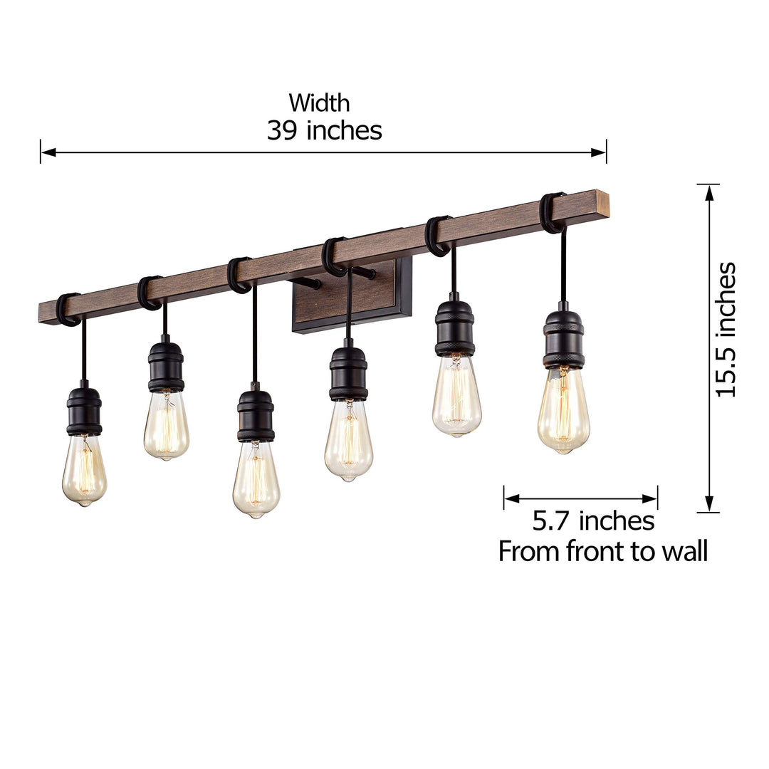 The Lighting Store Betisa 6-Light Antique Black and Faux Wood Grain Finish - Diamond Home USA