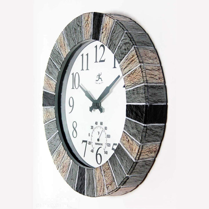 13" in/Outdoor Faux Slate Clock Multi Color Round Plastic - Diamond Home USA