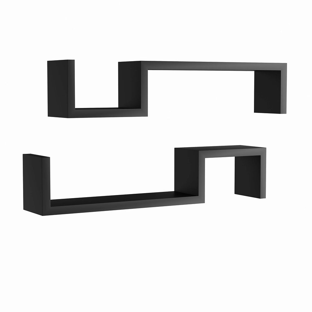 Black Angular S Shaped Floating Shelves Decorative Wall Mounted Asymmetrical - Diamond Home USA