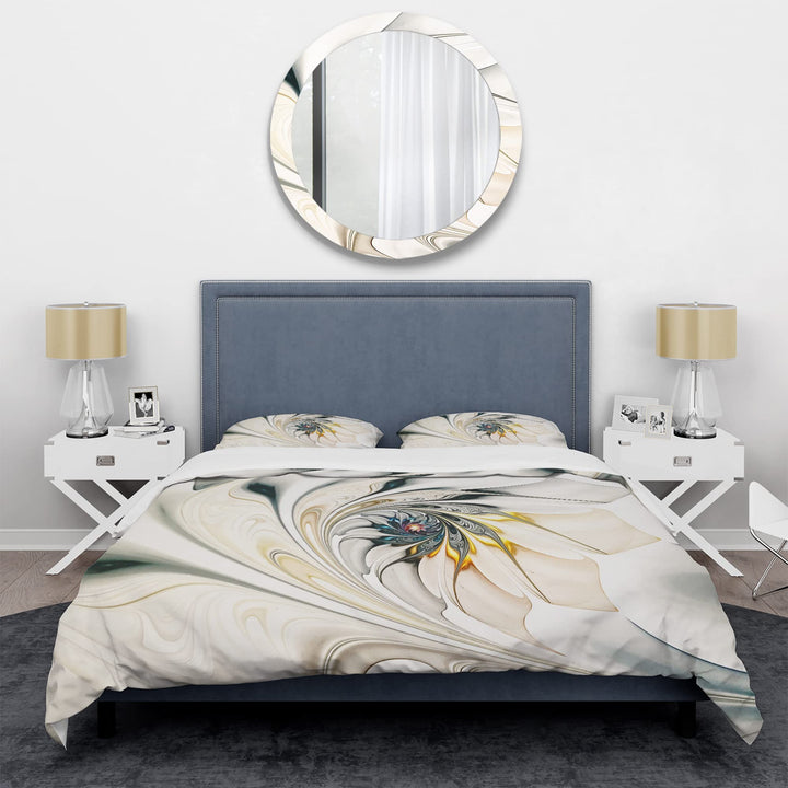 Designart White Stained Glass Floral Art-Modern & Contemporary Duvet Cover King - Diamond Home USA