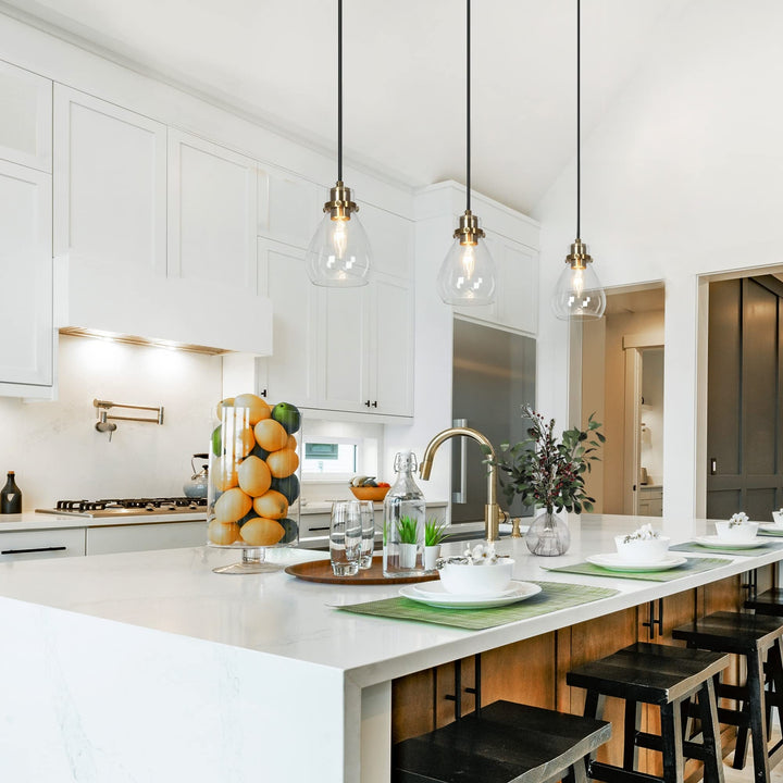 Modern Brass Gold Black 1-Light Mini Glass Kitchen Island Lights Glam - Diamond Home USA