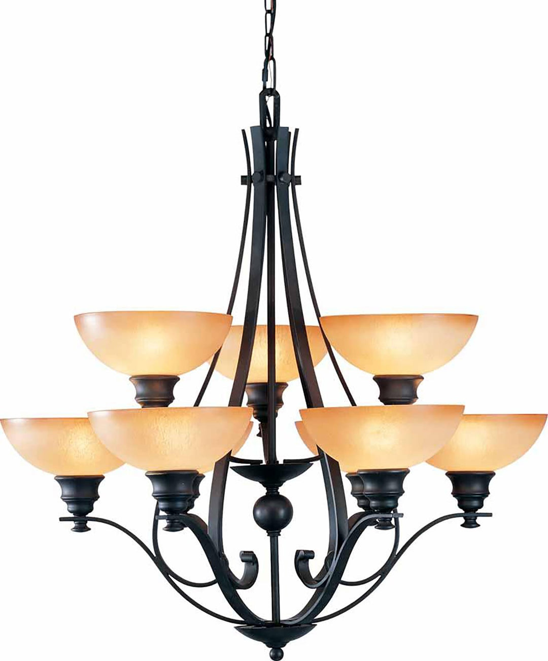 Volume Lighting V4129-65 Rainier 9 light foundry bronze chandelier 2" x 2" x