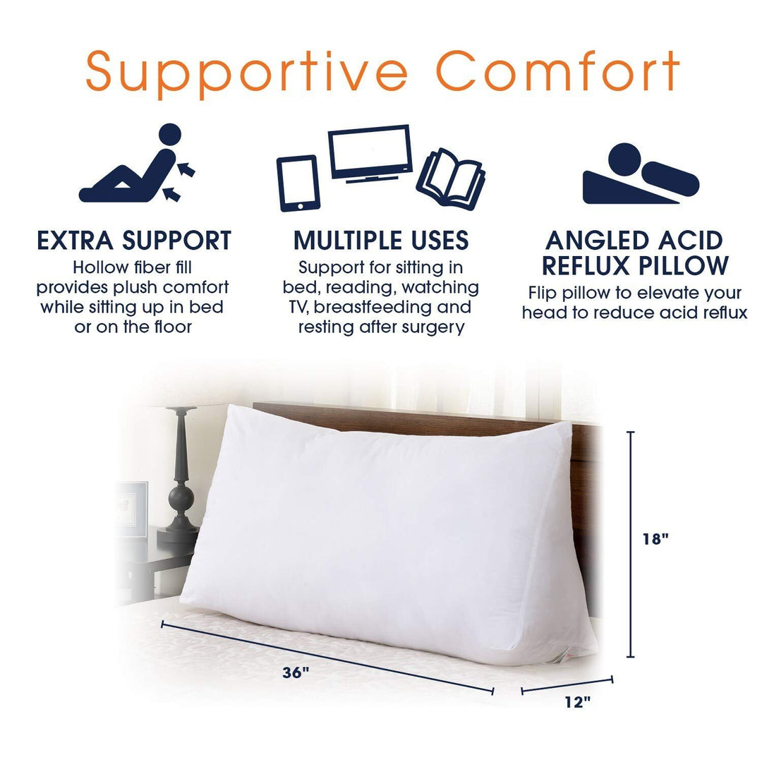Ultra Supportive Oversized Reading Wedge Pillow - White Cotton Single - Diamond Home USA