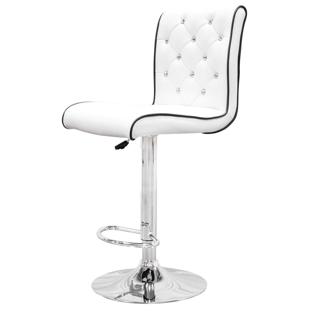 Best Master Furniture Tufted Vinyl with Faux Crystals Adjustable Swivel Bar White - Diamond Home USA