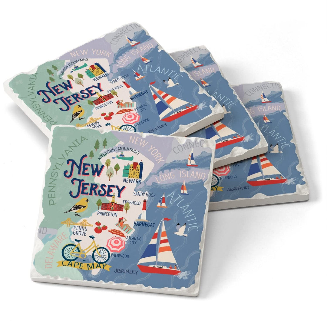 Coasters Set of 4 - State Attractions Nj Multi-59 Stoneware - Diamond Home USA