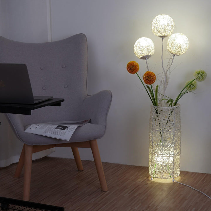 Rattan Led Floor Lamp with Flower Balls 42.9" Beige Mid-Century Modern Bulbs - Diamond Home USA