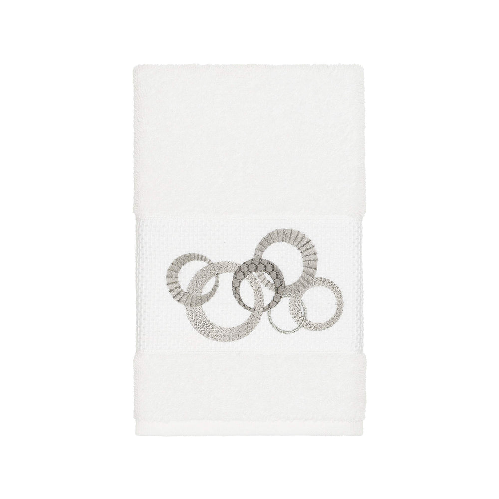 Turkish Cotton Circles Embroidered White 4-Piece Hand Towel Set Terry Cloth - Diamond Home USA