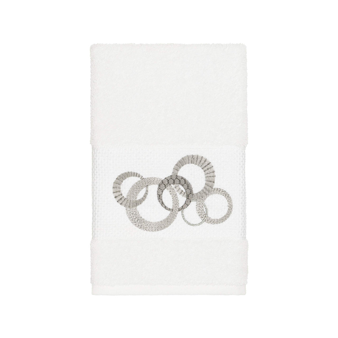 Turkish Cotton Circles Embroidered White 4-Piece Hand Towel Set Terry Cloth - Diamond Home USA