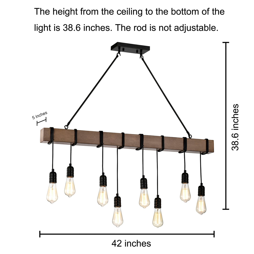 8-Light Natural Wooden Beam Linear Chandelier 41.7 Inches L X 5 W 38.6 H - Diamond Home USA
