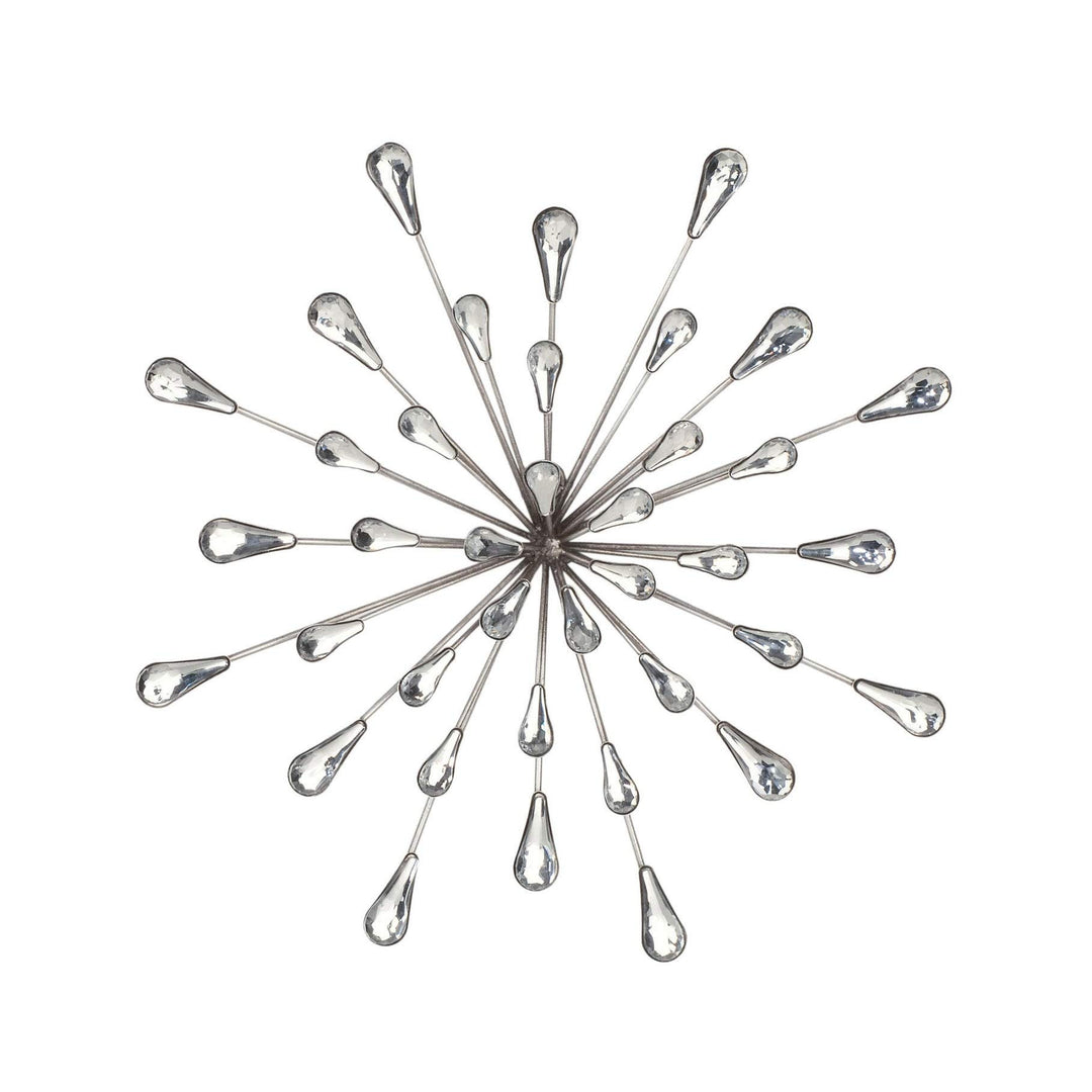 12.5" Dia Silver Starburst Metal/clear Beads Wall Art Clear Modern