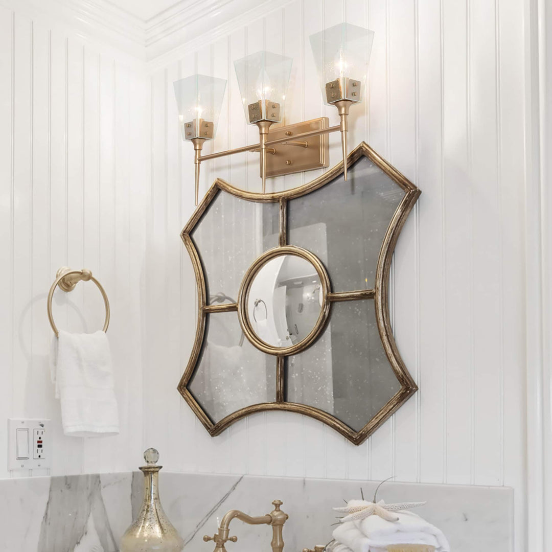 3-Light Gold Seeded Glass Bathroom Vanity Lighting Wall Sconces Lamp L21.2 X - Diamond Home USA