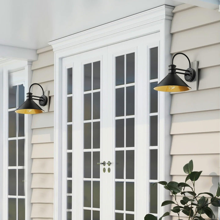 Vintage Farmhouse 1-light Matte Black Gooseneck Wall Sconce with Cone Metal - Diamond Home USA