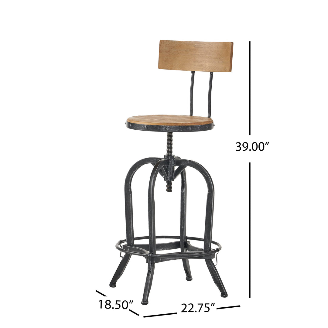 Christopher Knight Home Ximen Fir Wood Barstool with Backrest Naturally Antique - Diamond Home USA